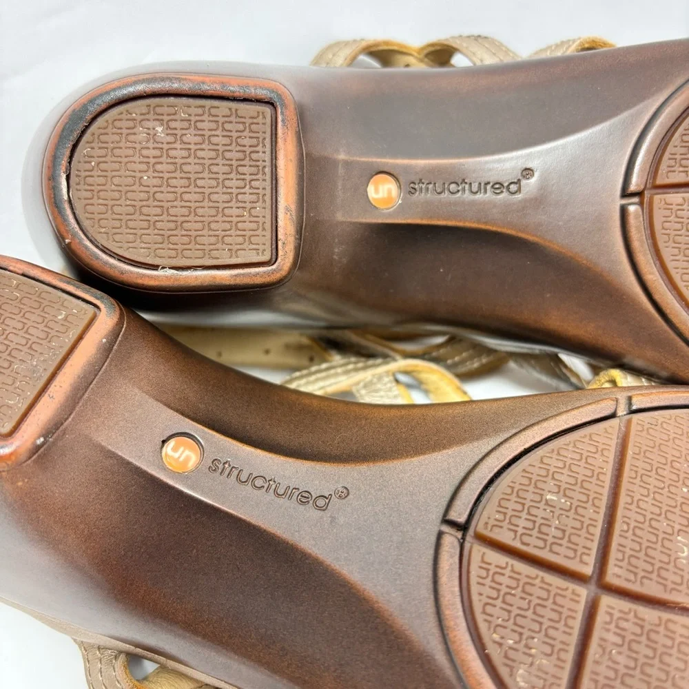 Clarks Unstructured Sandals Strappy Slingback Brown Taupe Wedge Heel Women 9.5 M